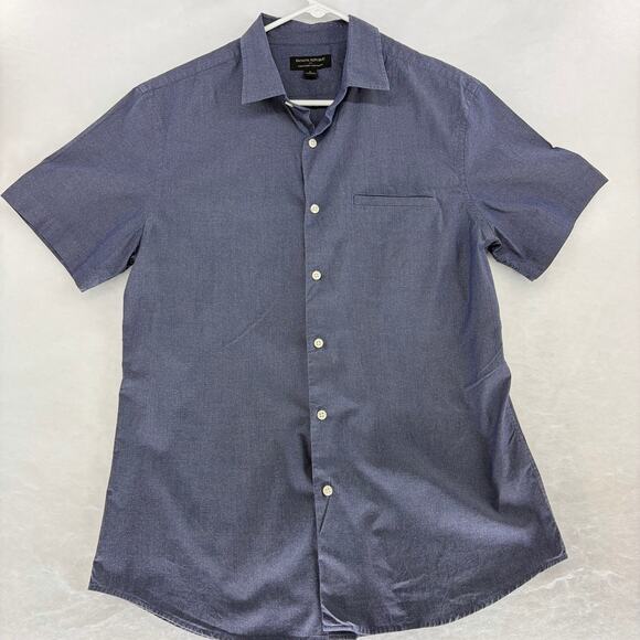 Banana Republic Other - Banana Republic Slim Fit Chambray Short Sleeve Shirt Sz L Micro Dot Stretch